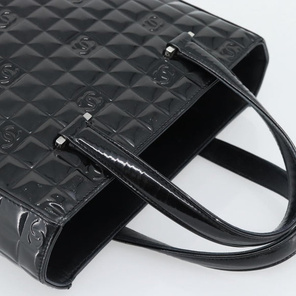 CHANEL Hand Bag Patent Leather Black Silver CC Auth mr2603A