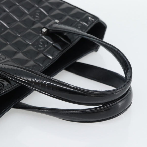 CHANEL Hand Bag Patent Leather Black Silver CC Auth mr2603A