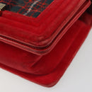 CHANEL Boy Chanel Chain Shoulder Bag Velor Red Gold CC Auth mr2605SAV-14