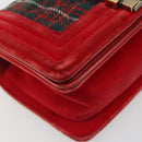 CHANEL Boy Chanel Chain Shoulder Bag Velor Red Gold CC Auth mr2605SAV-9