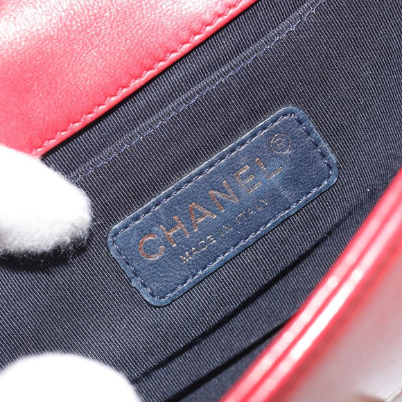CHANEL Boy Chanel Chain Shoulder Bag Velor Red Gold CC Auth mr2605SAV