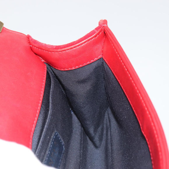CHANEL Boy Chanel Chain Shoulder Bag Velor Red Gold CC Auth mr2605SAV
