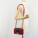 CHANEL Boy Chanel Chain Shoulder Bag Velor Red Gold CC Auth mr2605SAV-22