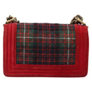CHANEL Boy Chanel Chain Shoulder Bag Velor Red Gold CC Auth mr2605SAV-2