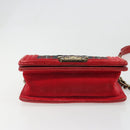 CHANEL Boy Chanel Chain Shoulder Bag Velor Red Gold CC Auth mr2605SAV-5