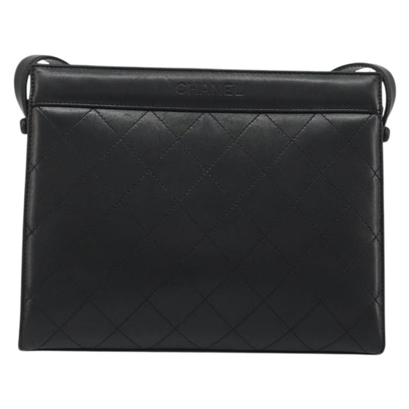 CHANEL Matelasse Shoulder Bag Leather Black Gold CC Auth mr2606V