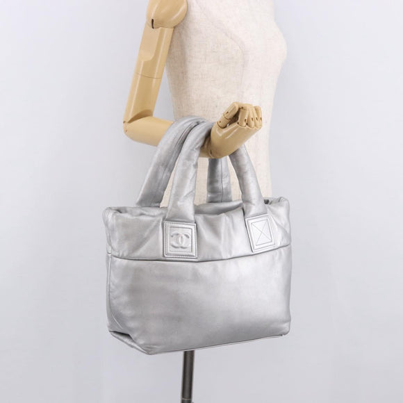 CHANEL Cococoon Tote Bag Leather Silver CC Auth mr2607