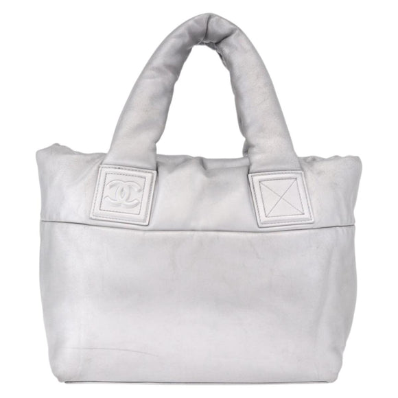 CHANEL Cococoon Tote Bag Leather Silver CC Auth mr2607