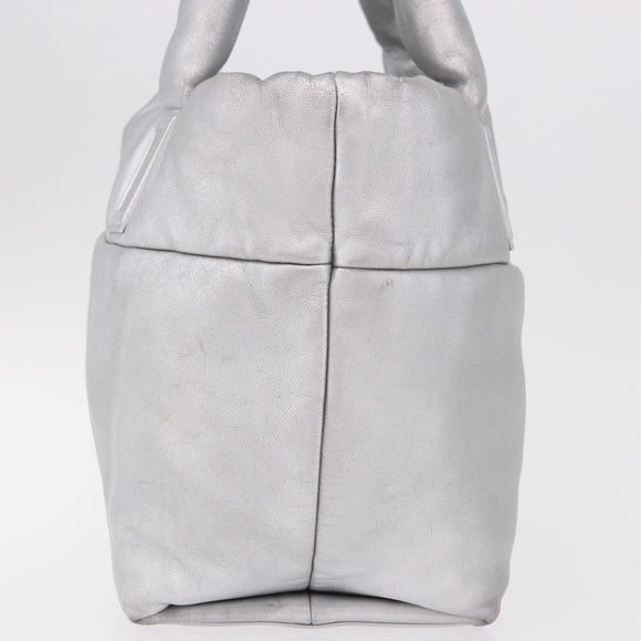CHANEL Cococoon Tote Bag Leather Silver CC Auth mr2607