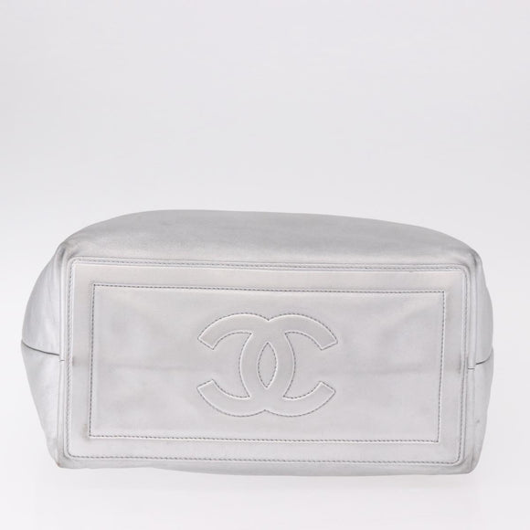 CHANEL Cococoon Tote Bag Leather Silver CC Auth mr2607