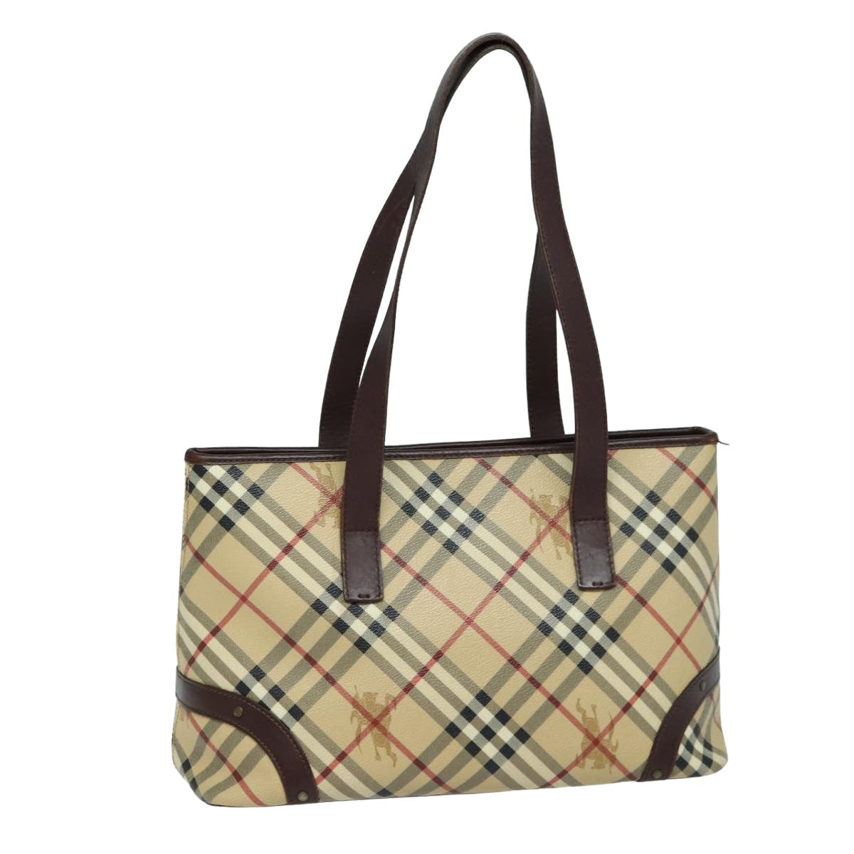 BURBERRY Nova Check Tote Bag PVC Leather Beige Auth mr261