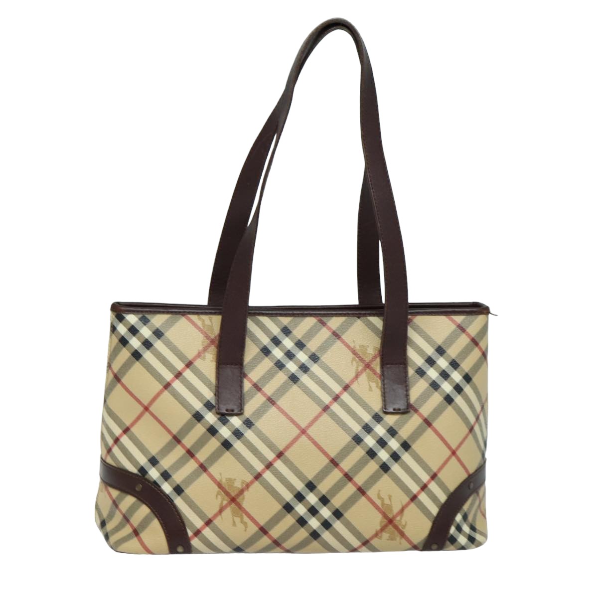 BURBERRY Nova Check Tote Bag PVC Leather Beige Auth mr261