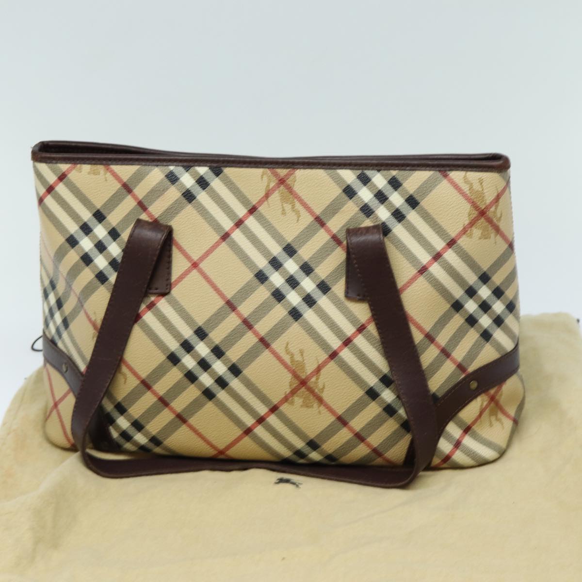 BURBERRY Nova Check Tote Bag PVC Leather Beige Auth mr261