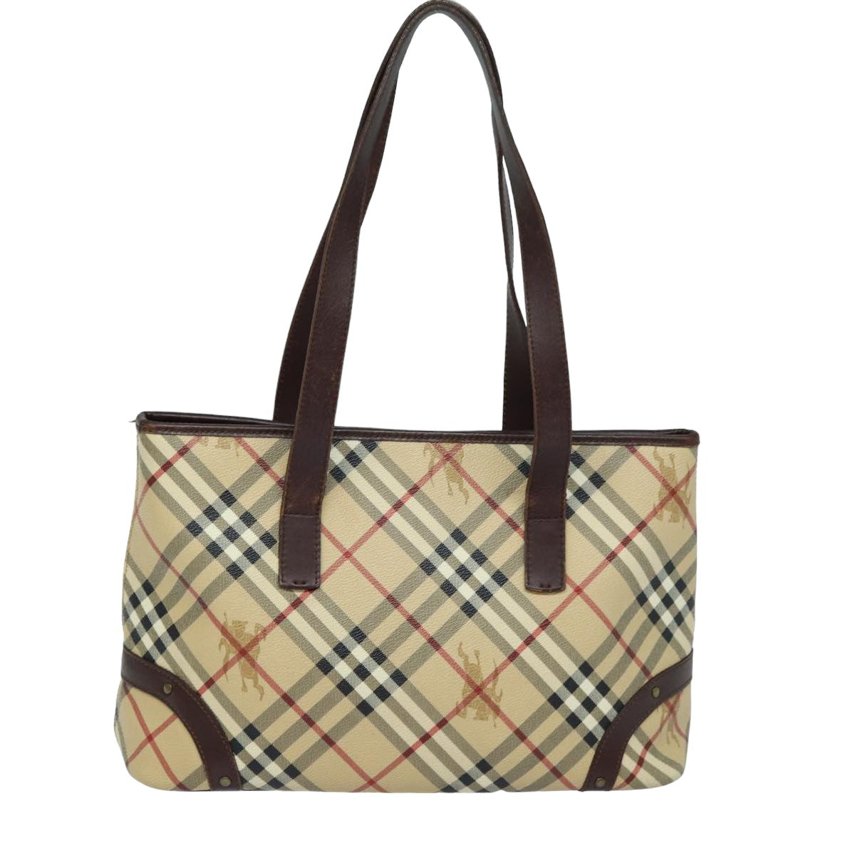 BURBERRY Nova Check Tote Bag PVC Leather Beige Auth mr261 - 0