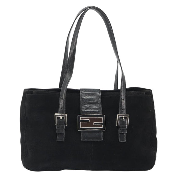 FENDI Hand Bag Suede Black Silver Auth mr2611A