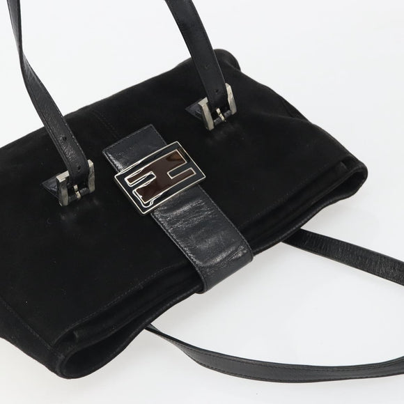 FENDI Hand Bag Suede Black Silver Auth mr2611A
