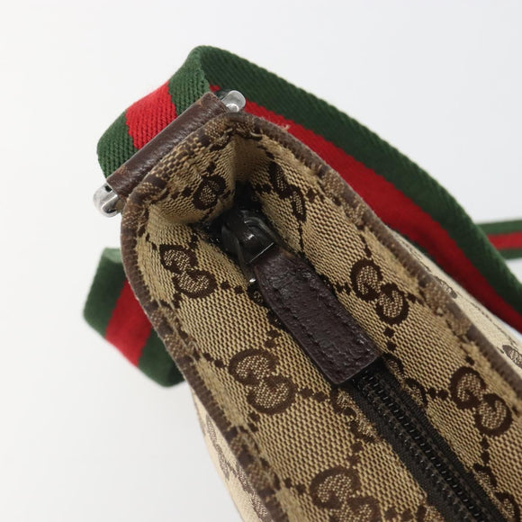 GUCCI GG Canvas Web Sherry Line Shoulder Bag Beige Silver 189749 Auth mr2613