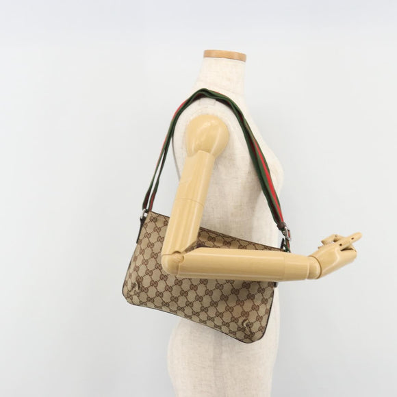 GUCCI GG Canvas Web Sherry Line Shoulder Bag Beige Silver 189749 Auth mr2613