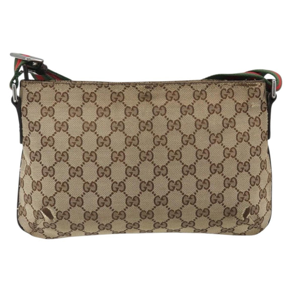 GUCCI GG Canvas Web Sherry Line Shoulder Bag Beige Silver 189749 Auth mr2613