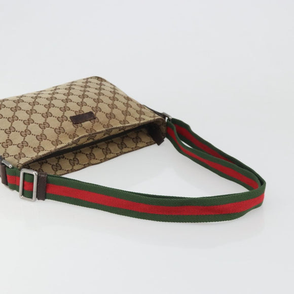 GUCCI GG Canvas Web Sherry Line Shoulder Bag Beige Silver 189749 Auth mr2613