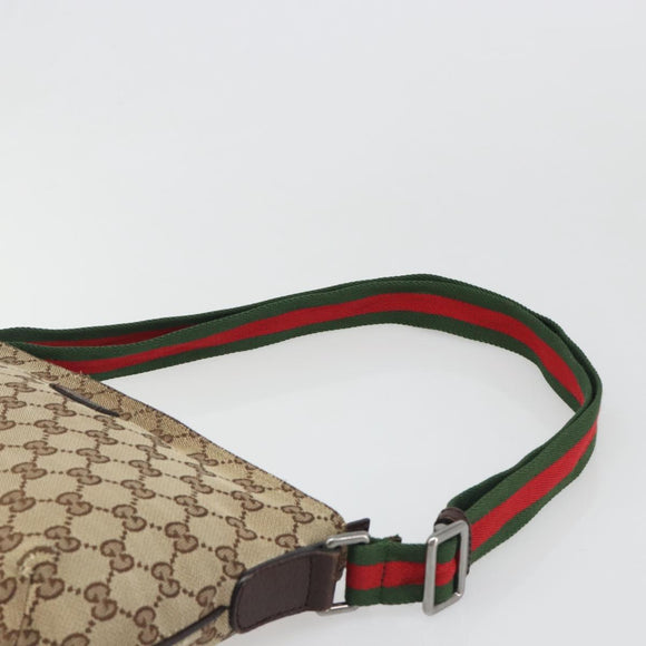 GUCCI GG Canvas Web Sherry Line Shoulder Bag Beige Silver 189749 Auth mr2613