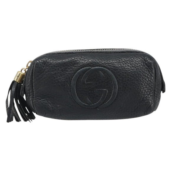 GUCCI Soho GG Pouch Leather Black Gold 308634 Auth mr2614