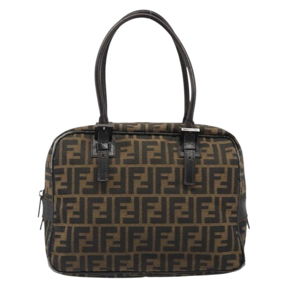 FENDI Zucca Canvas Hand Bag Black Brown Auth mr2615A
