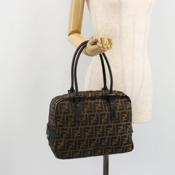 FENDI Zucca Canvas Hand Bag Black Brown Auth mr2615A