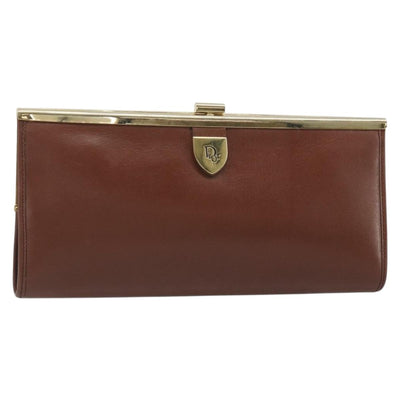 Christian Dior Clutch Bag Leather Brown gold Auth mr2617A