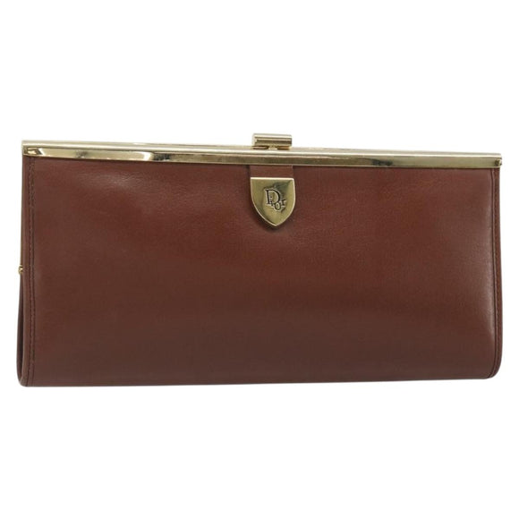 Christian Dior Clutch Bag Leather Brown gold Auth mr2617A