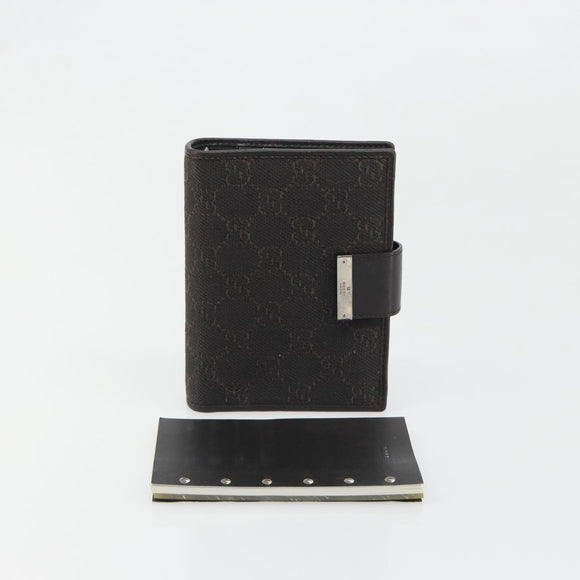 GUCCI GG Canvas Day Planner Cover Brown Silver Auth mr2627A