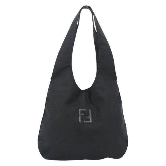 FENDI Shoulder Bag Nylon Black Silver Auth mr2630