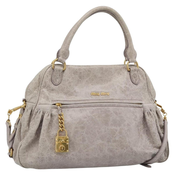 Miu Miu Hand Bag Leather 2way Beige Pink Gold Auth mr2631M