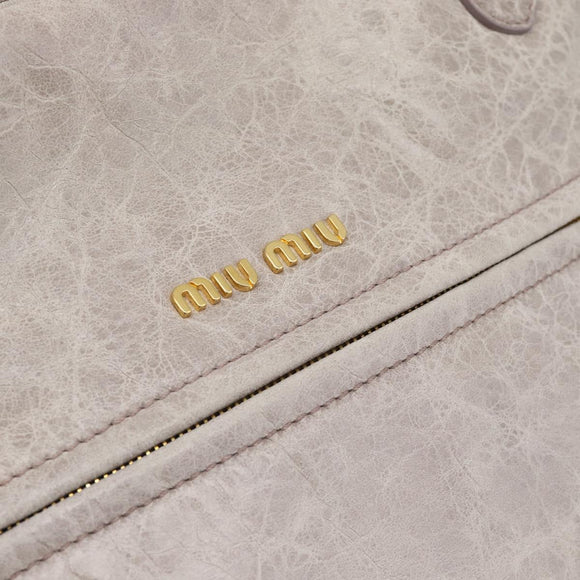 Miu Miu Hand Bag Leather 2way Beige Pink Gold Auth mr2631M