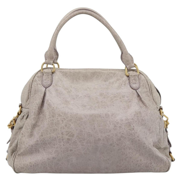 Miu Miu Hand Bag Leather 2way Beige Pink Gold Auth mr2631M