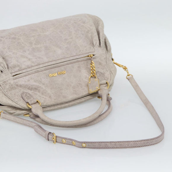 Miu Miu Hand Bag Leather 2way Beige Pink Gold Auth mr2631M