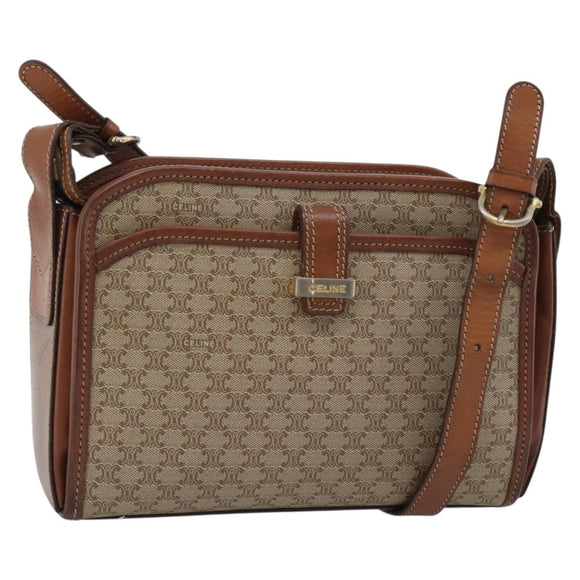 CELINE Macadam Canvas Shoulder Bag PVC Beige Gold Auth mr2636