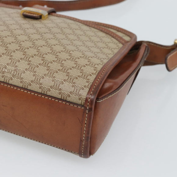 CELINE Macadam Canvas Shoulder Bag PVC Beige Gold Auth mr2636
