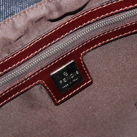 FENDI Tote Bag Denim Blue Silver Auth mr2637