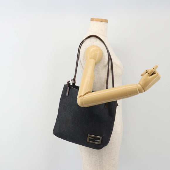 FENDI Tote Bag Denim Blue Silver Auth mr2637