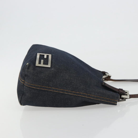 FENDI Tote Bag Denim Blue Silver Auth mr2637