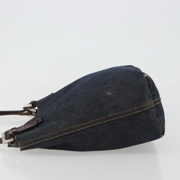 FENDI Tote Bag Denim Blue Silver Auth mr2637
