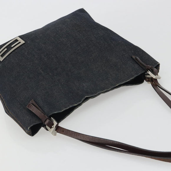 FENDI Tote Bag Denim Blue Silver Auth mr2637