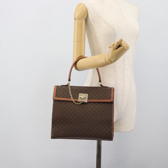 CELINE Macadam Canvas Hand Bag PVC Leather Brown Gold Auth mr2642