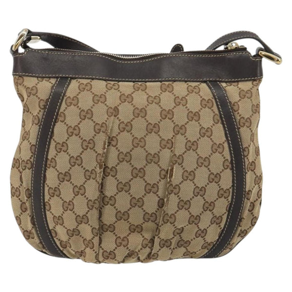 GUCCI GG Canvas Shoulder Bag Beige Gold 203257 Auth mr2643