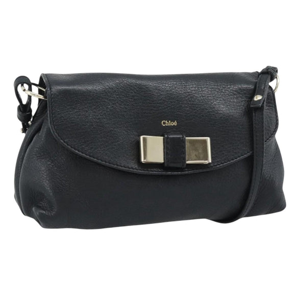 Chloe Shoulder Bag Leather Black Gold Auth mr2644