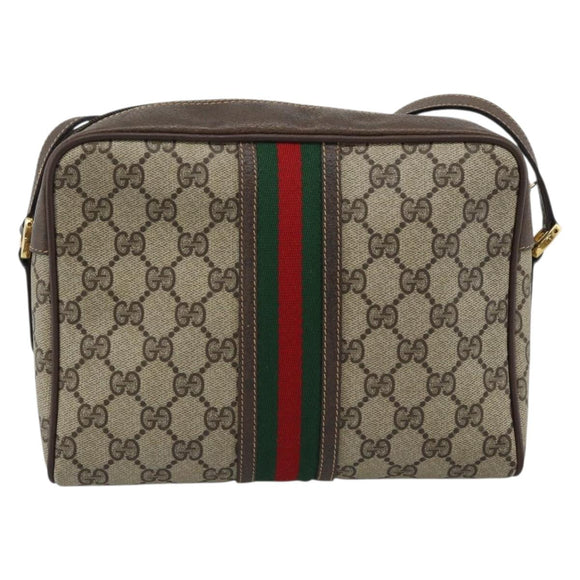 GUCCI GG Supreme Web Sherry Line Bag PVC Beige Gold 00 156 0852 Auth mr2646