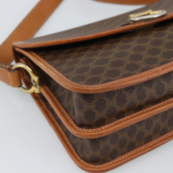 CELINE Macadam Shoulder Bag PVC Leather Brown Gold Auth mr2647
