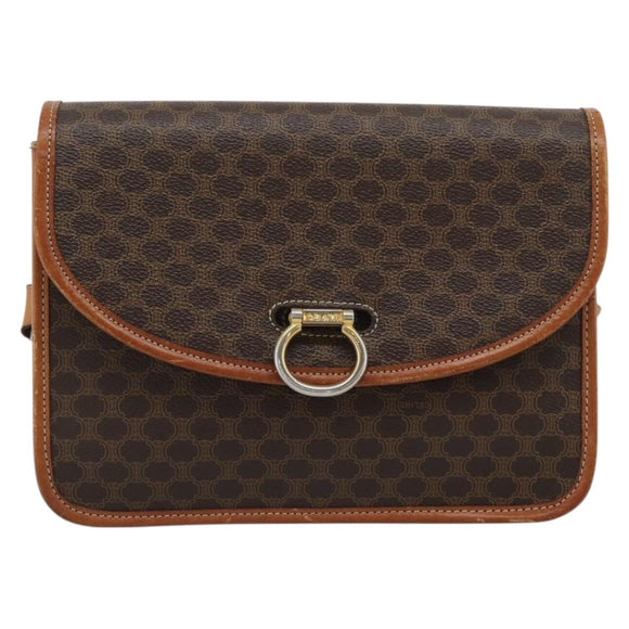 CELINE Macadam Shoulder Bag PVC Leather Brown Gold Auth mr2647