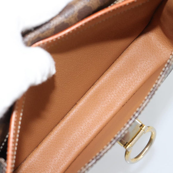 CELINE Macadam Shoulder Bag PVC Leather Brown Gold Auth mr2647